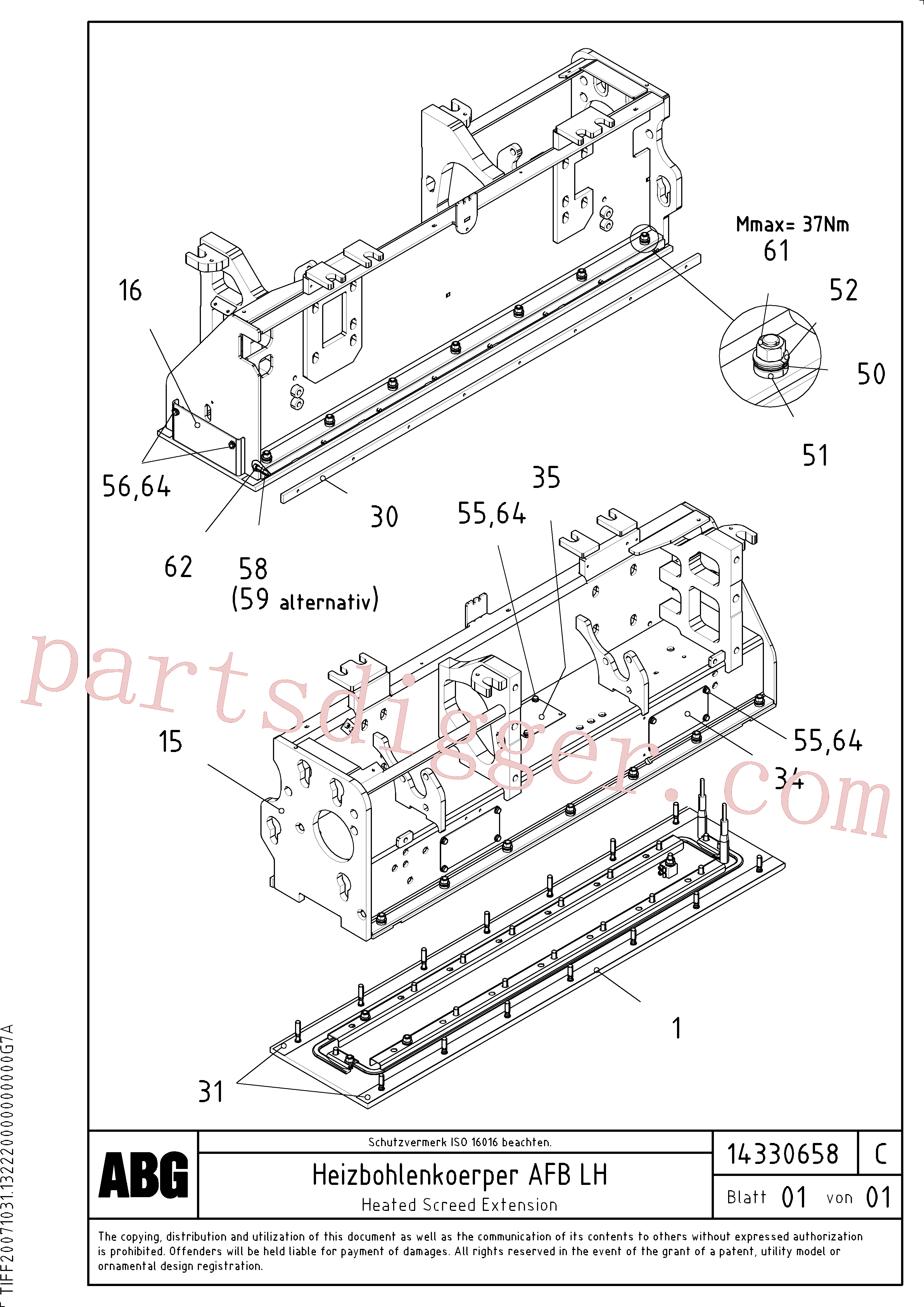 RM56292147 for Volvo Heated body for extendable screed(1046354 assembly)