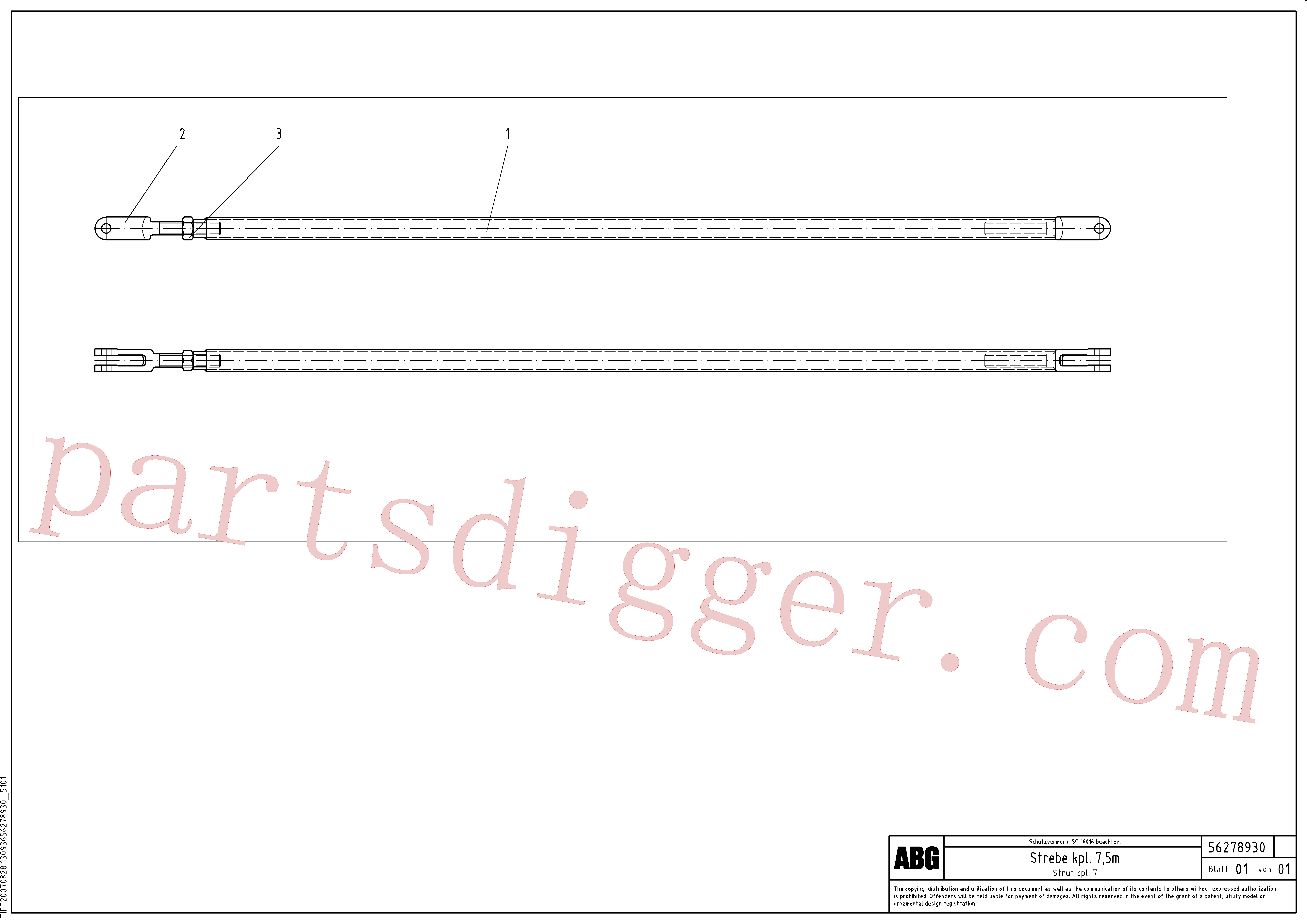 RM13938105 for Volvo Prop assembly for auger extension, Side prop assembly for auger extension(1046810 assembly)