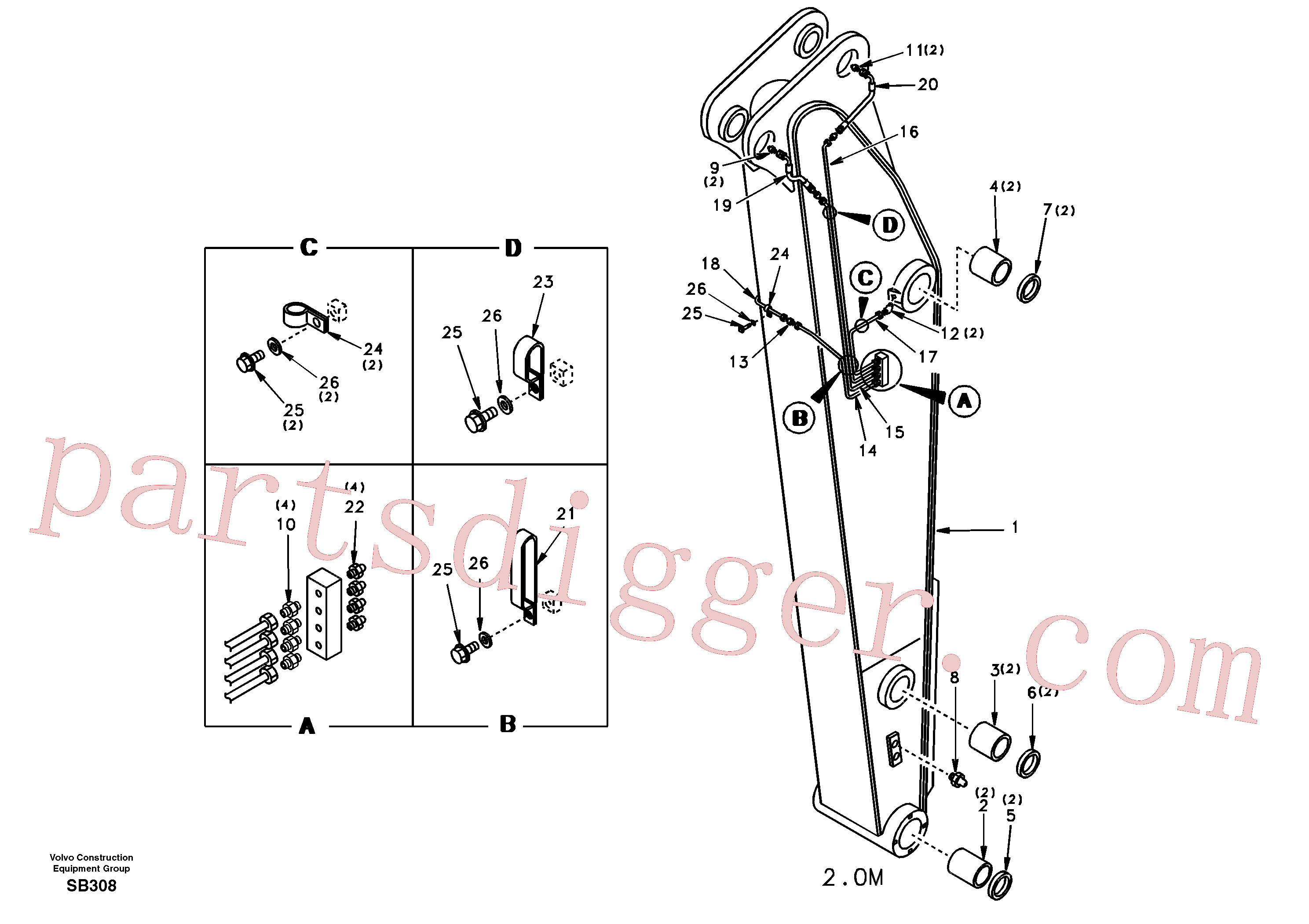SA1172-07771 for Volvo Dipper arm and grease piping without piping seat(SB308 assembly)