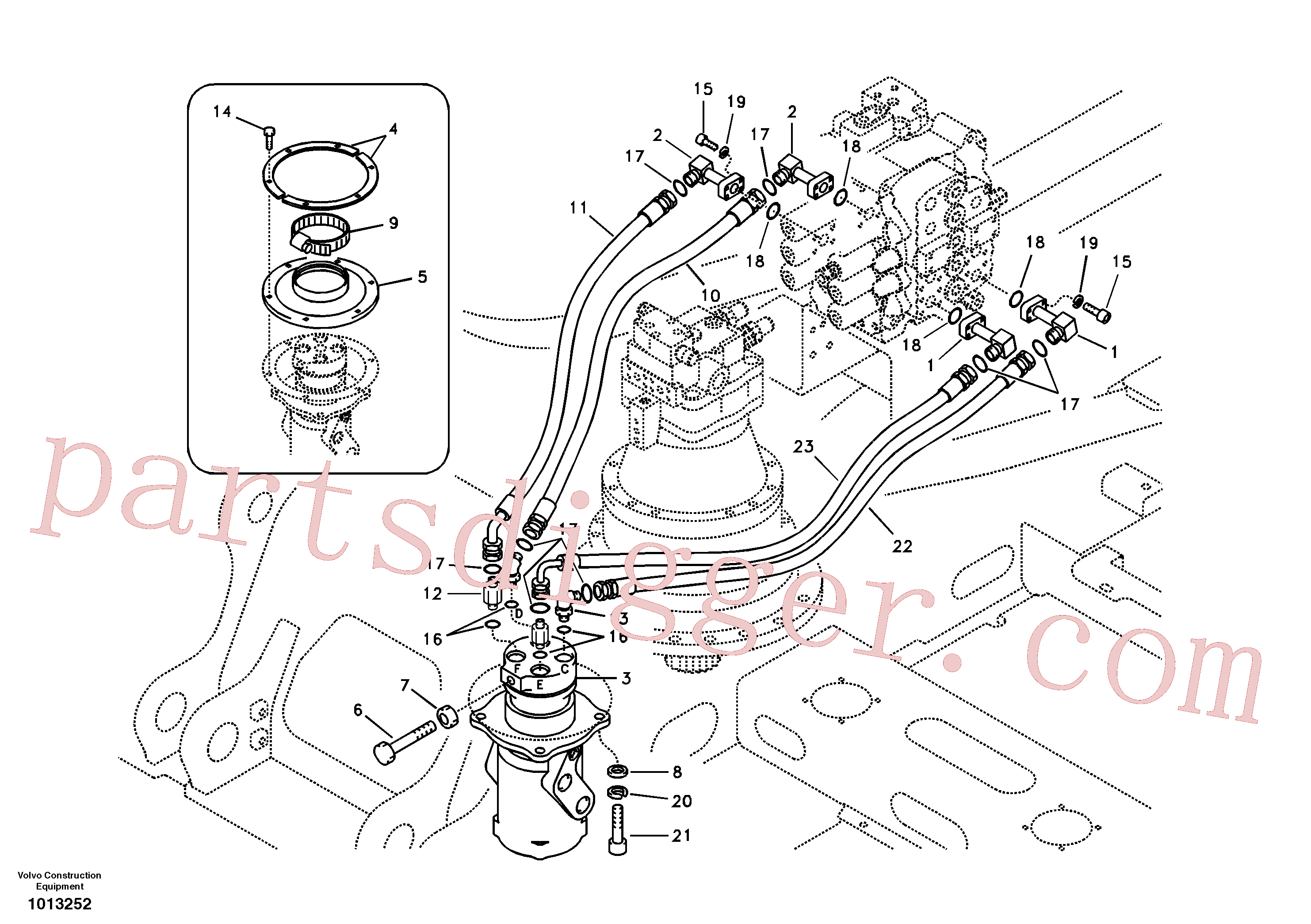 VOE936364 for Volvo Turning joint line, control valve to turning joint(1013252 assembly)