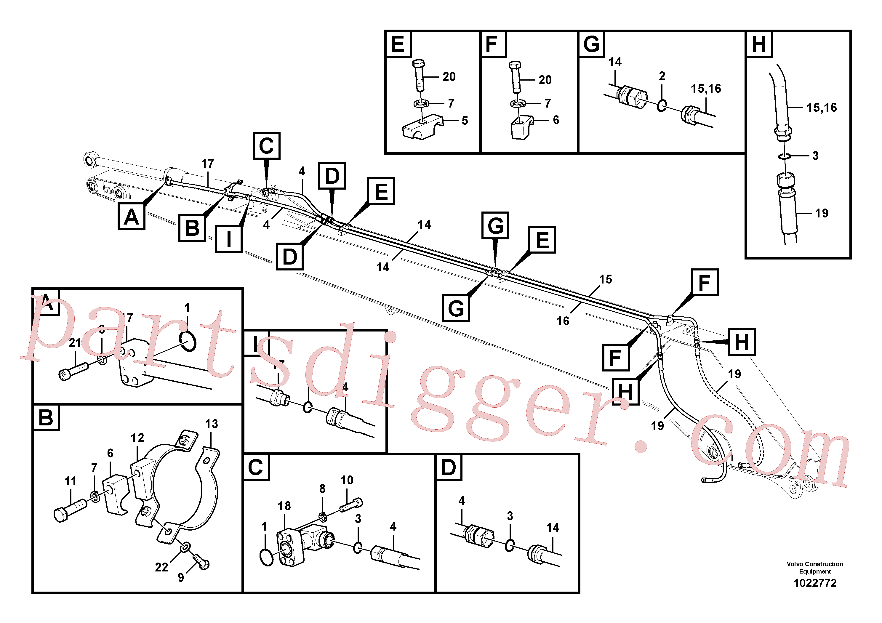 SA1174-51580 for Volvo Working hydraulic, bucket cylinder on long dipper arm(1022772 assembly)