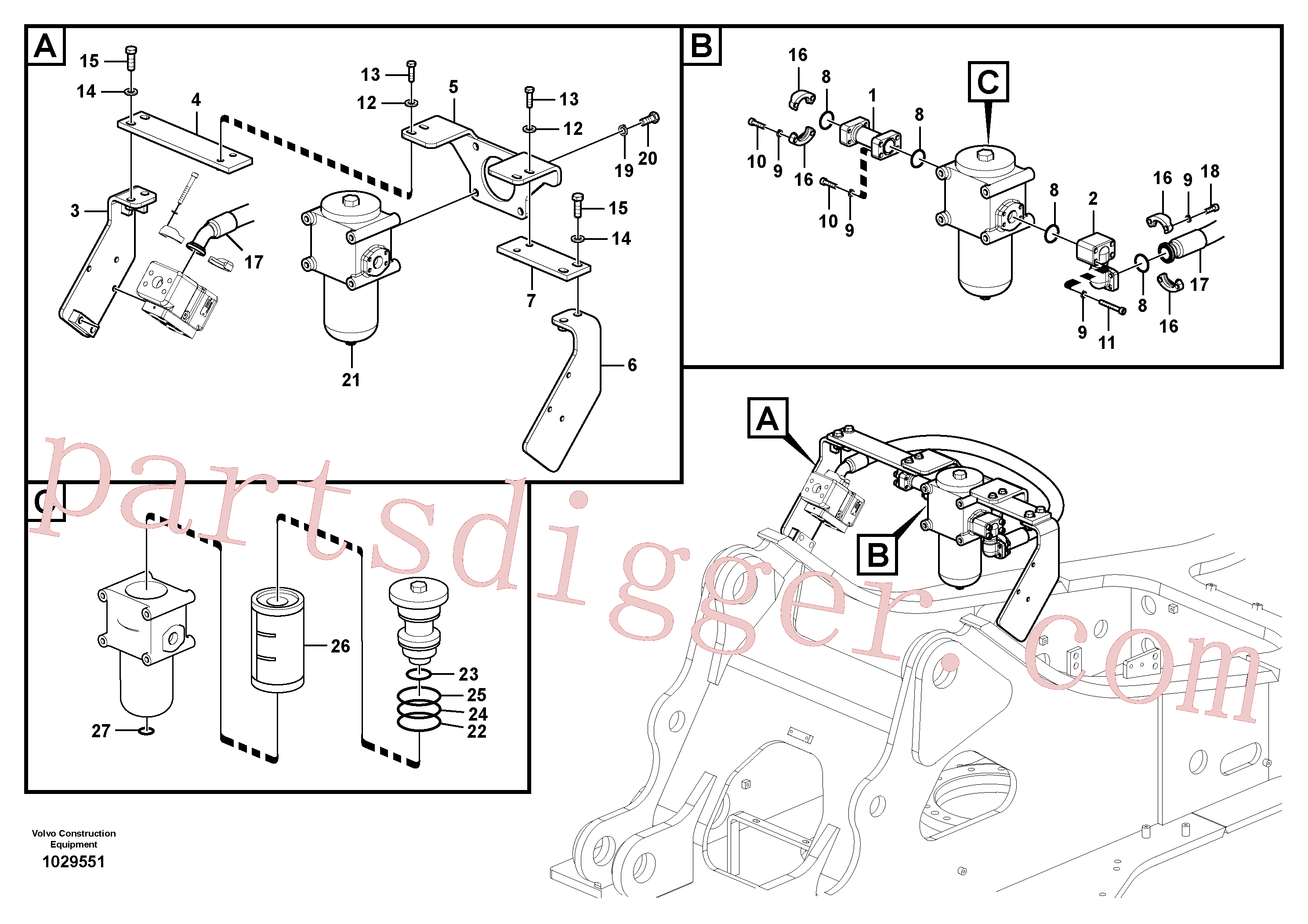 VOE14880106 for Volvo Working hydraulic, hammer and shear for return filter(1029551 assembly)