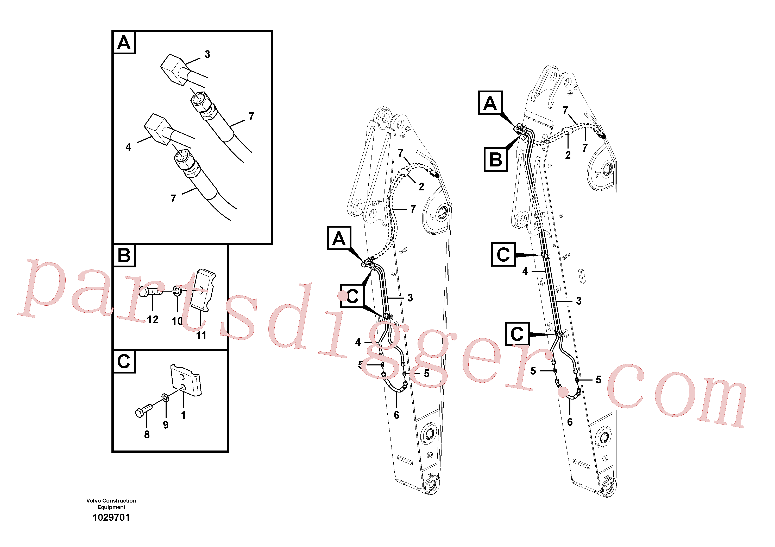 SA9459-05710 for Volvo Working hydraulic, slope and rotator on dipper arm(1029701 assembly)