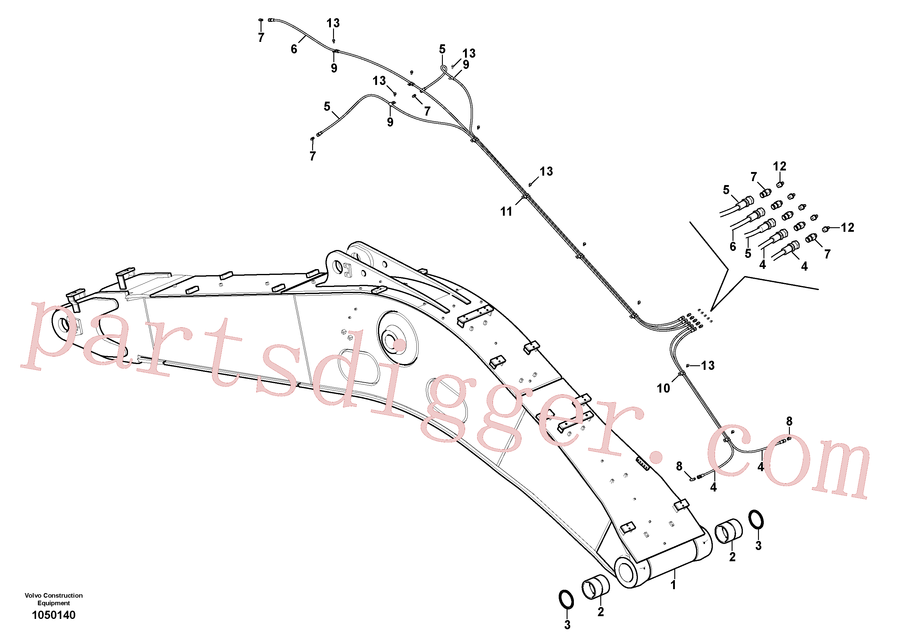 VOE14725989 for Volvo Boom and grease piping(1050140 assembly)