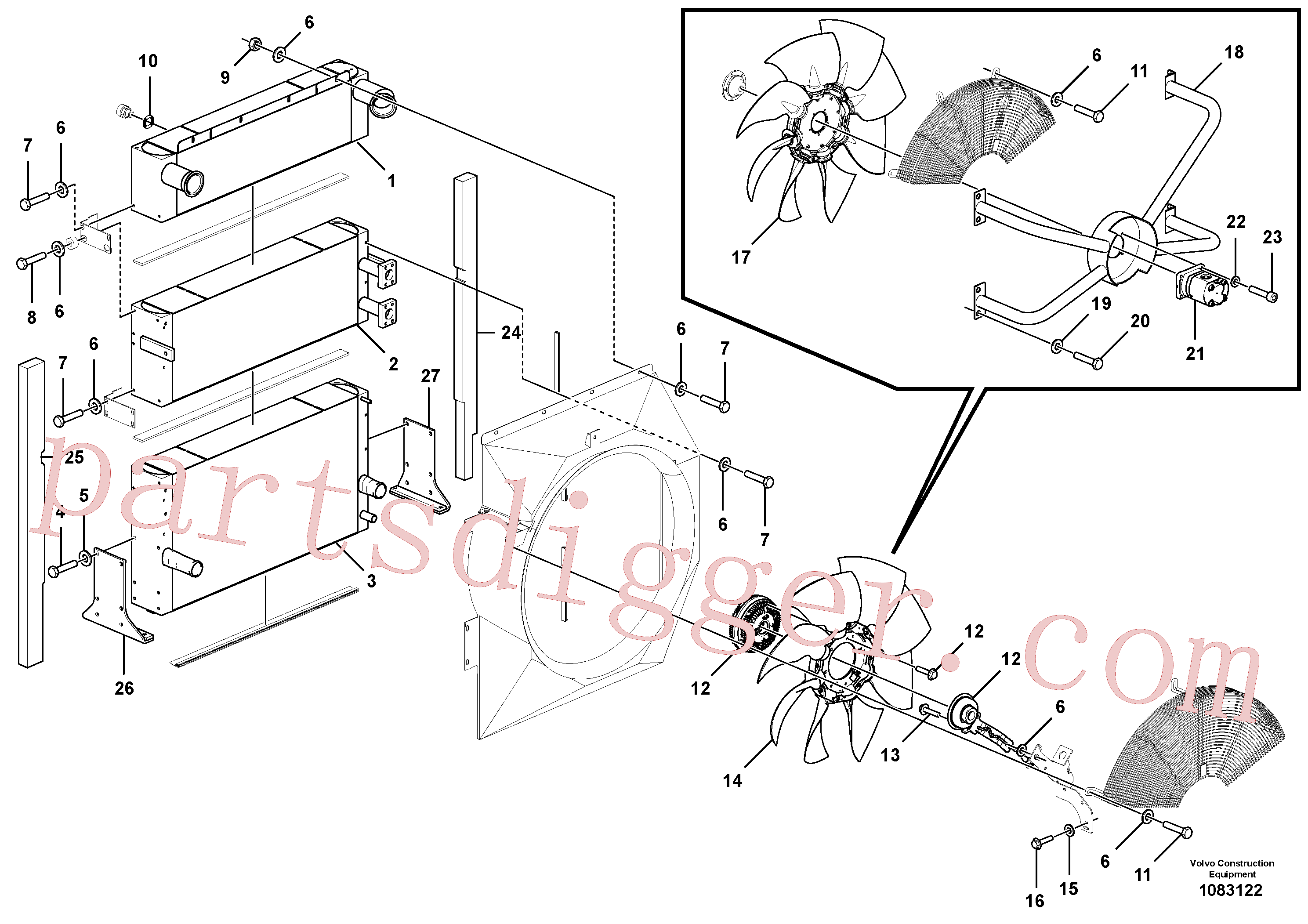 VOE14388605 for Volvo Radiator(1083122 assembly)