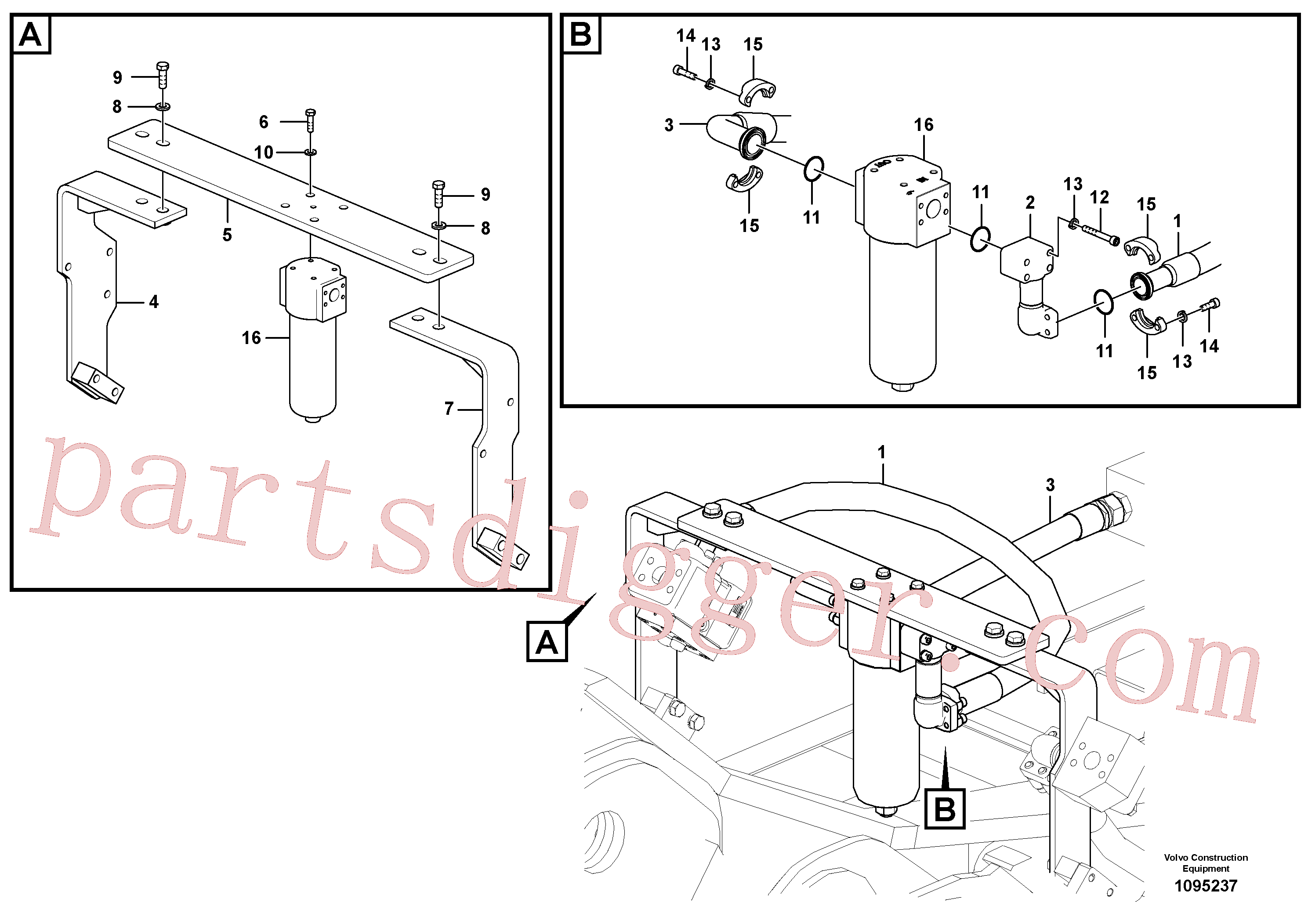 VOE14725363 for Volvo Working hydraulic, hammer and shear for return filter(1095237 assembly)