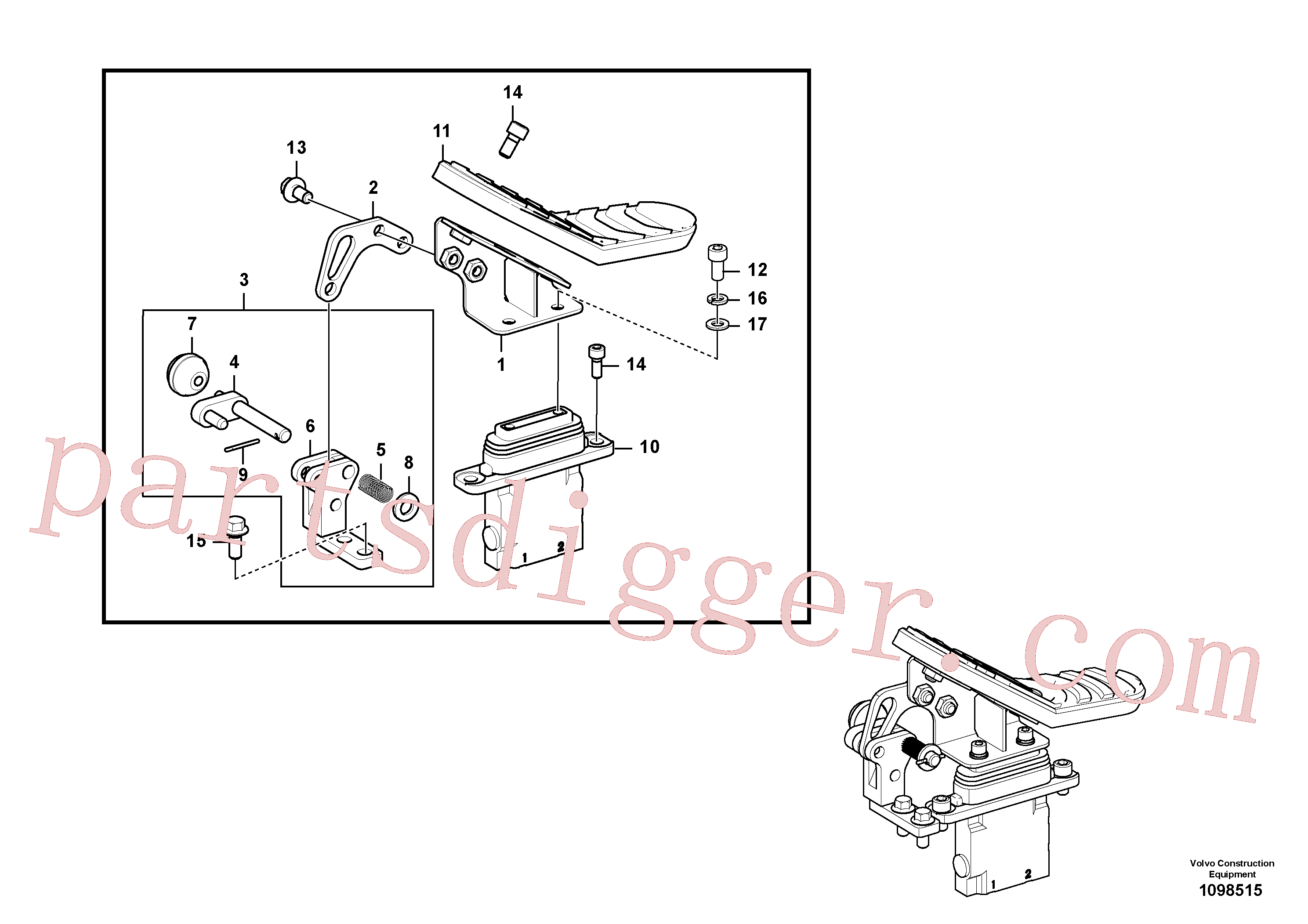 VOE14637395 for Volvo Working hydraulic, remote control valve pedal for two piece boom(1098515 assembly)