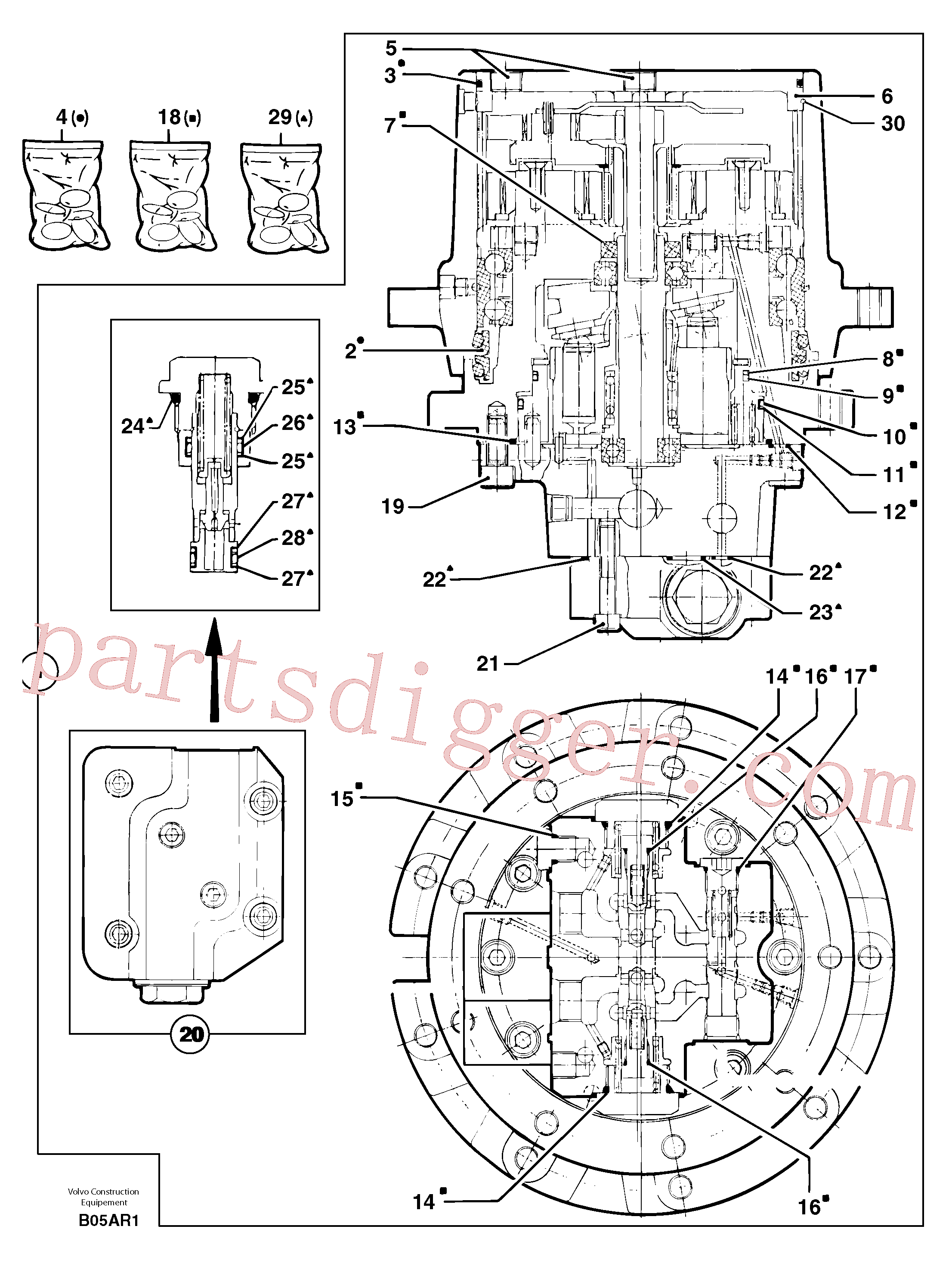 PJ7416402 for Volvo Travelling gear motor assy(B05AR1 assembly)