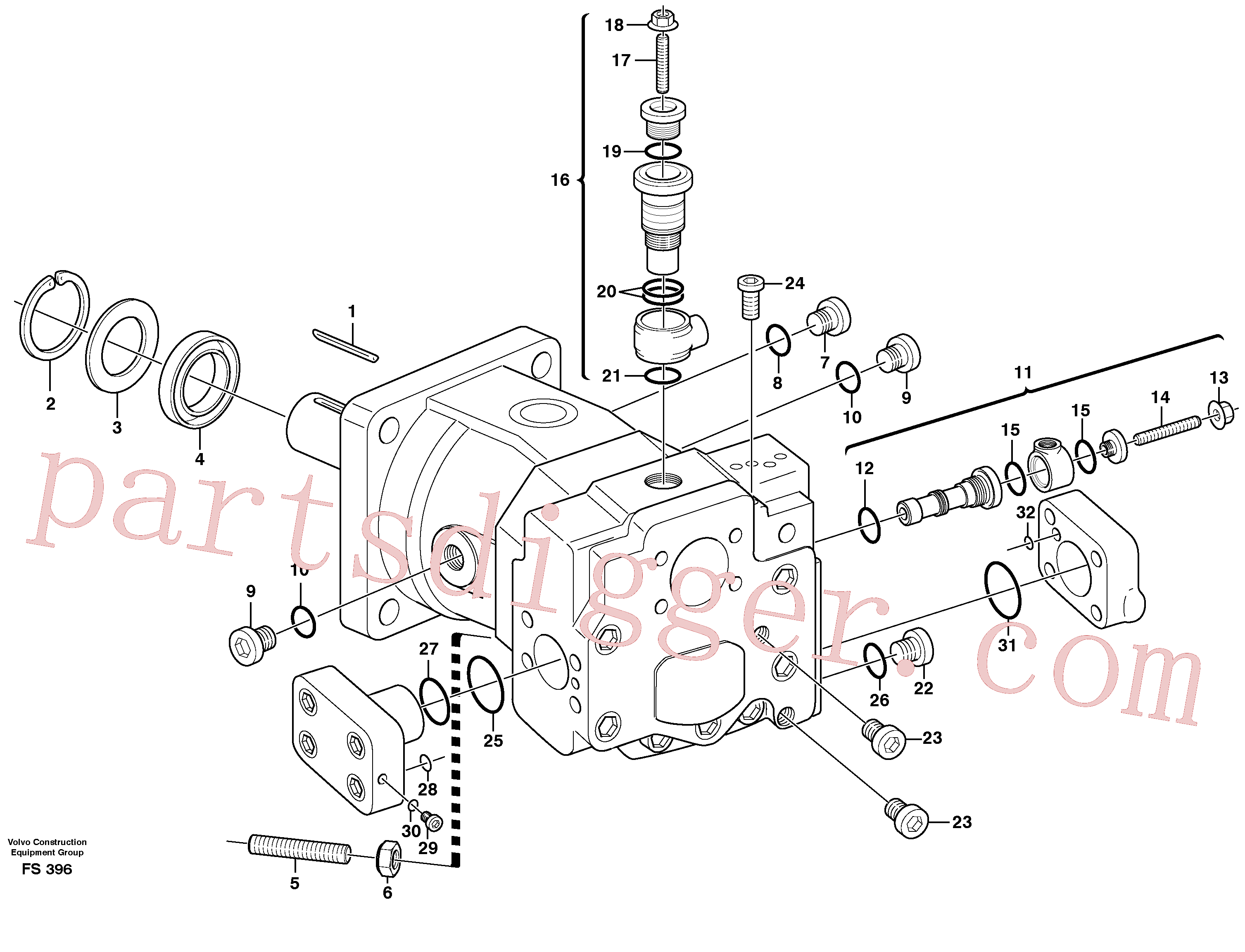 VOE14212130 for Volvo Hydraulic pump P2/p3(FS396 assembly)