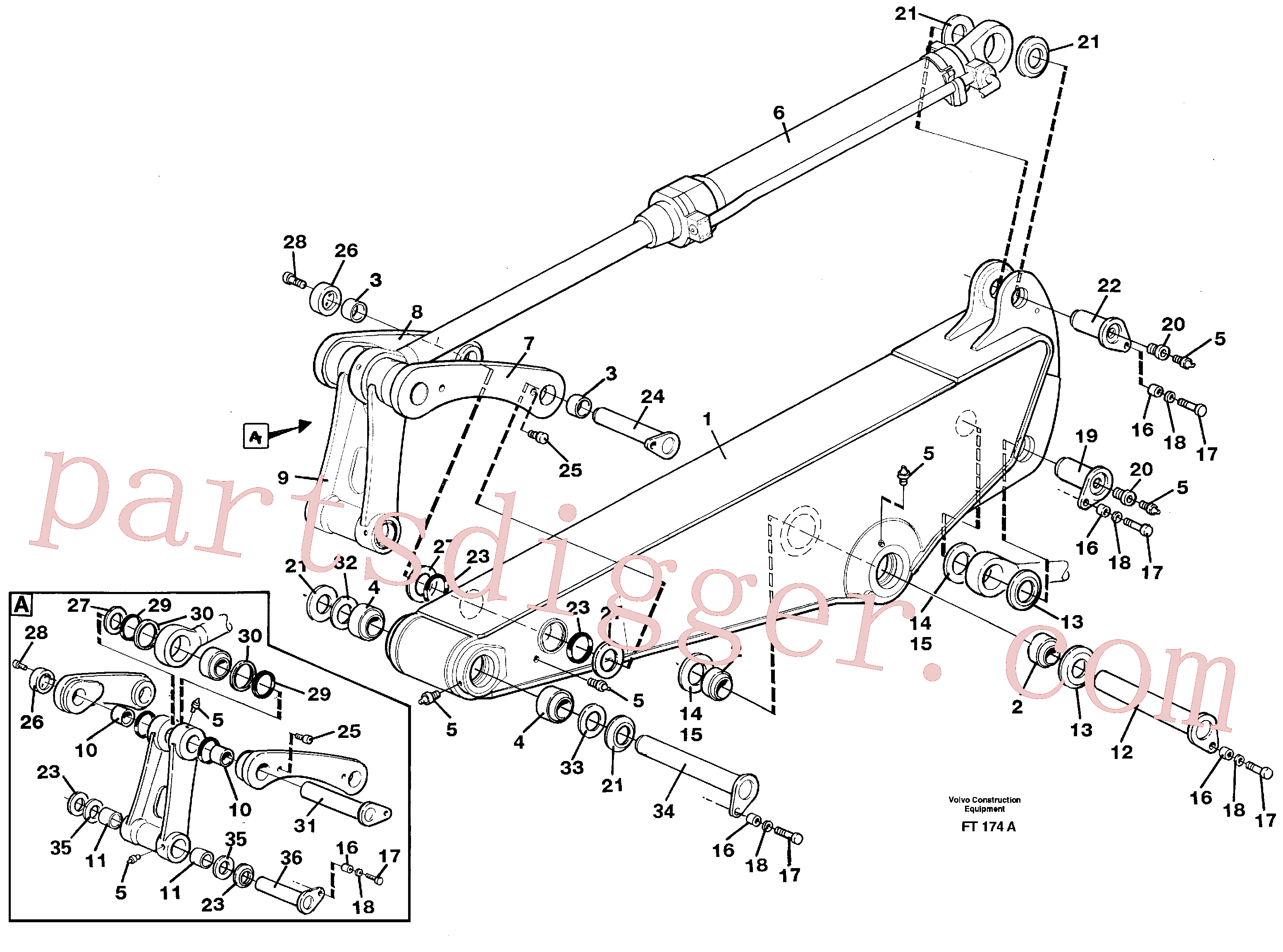 VOE14266280 for Volvo Backhoe dipper arm incl. connections, 2,2m 2,4m 2,9m 3,5m(FT174A assembly)