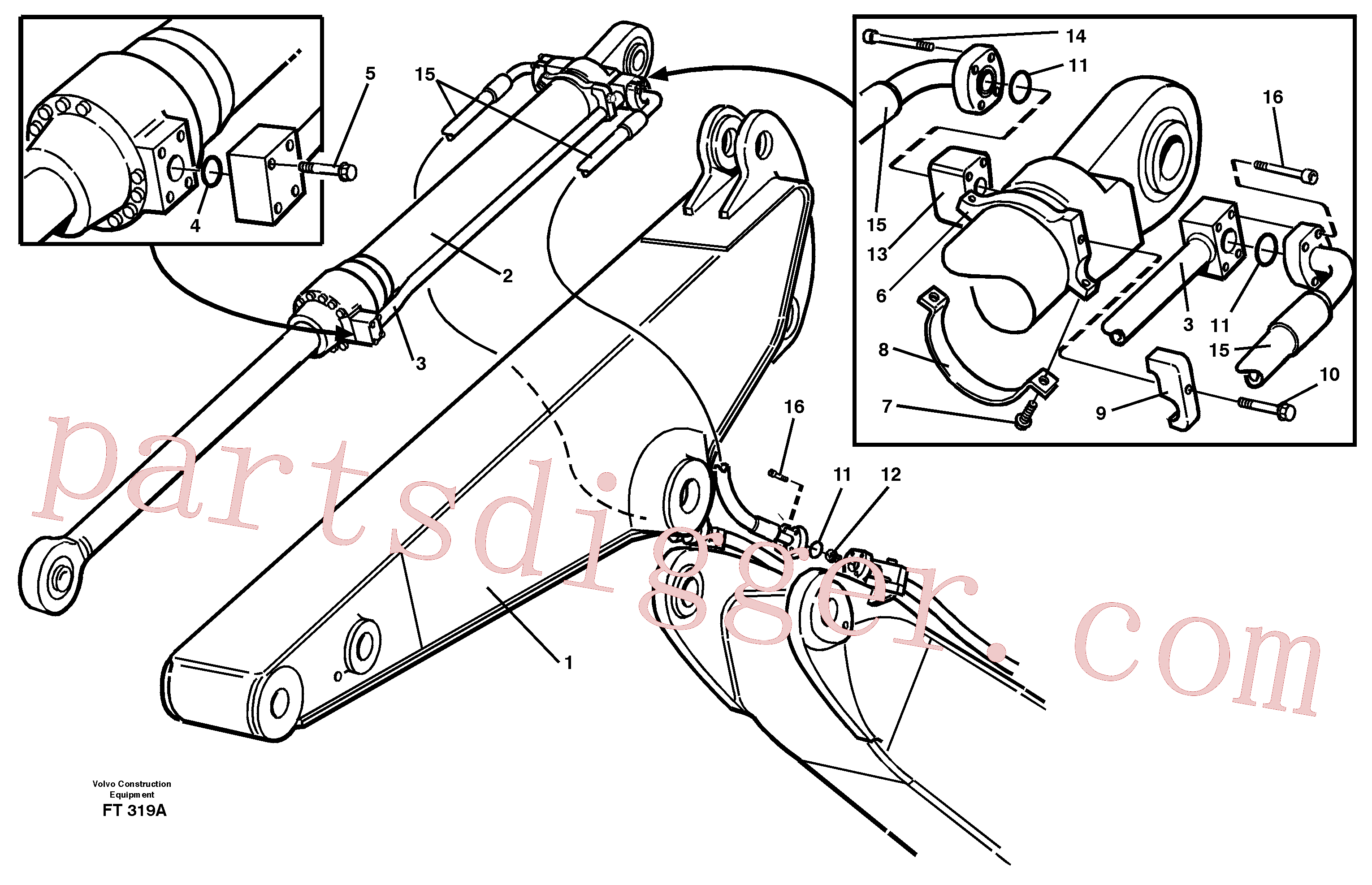 VOE14266280 for Volvo Cylinder hydraulics, dipper arm(FT319A assembly)