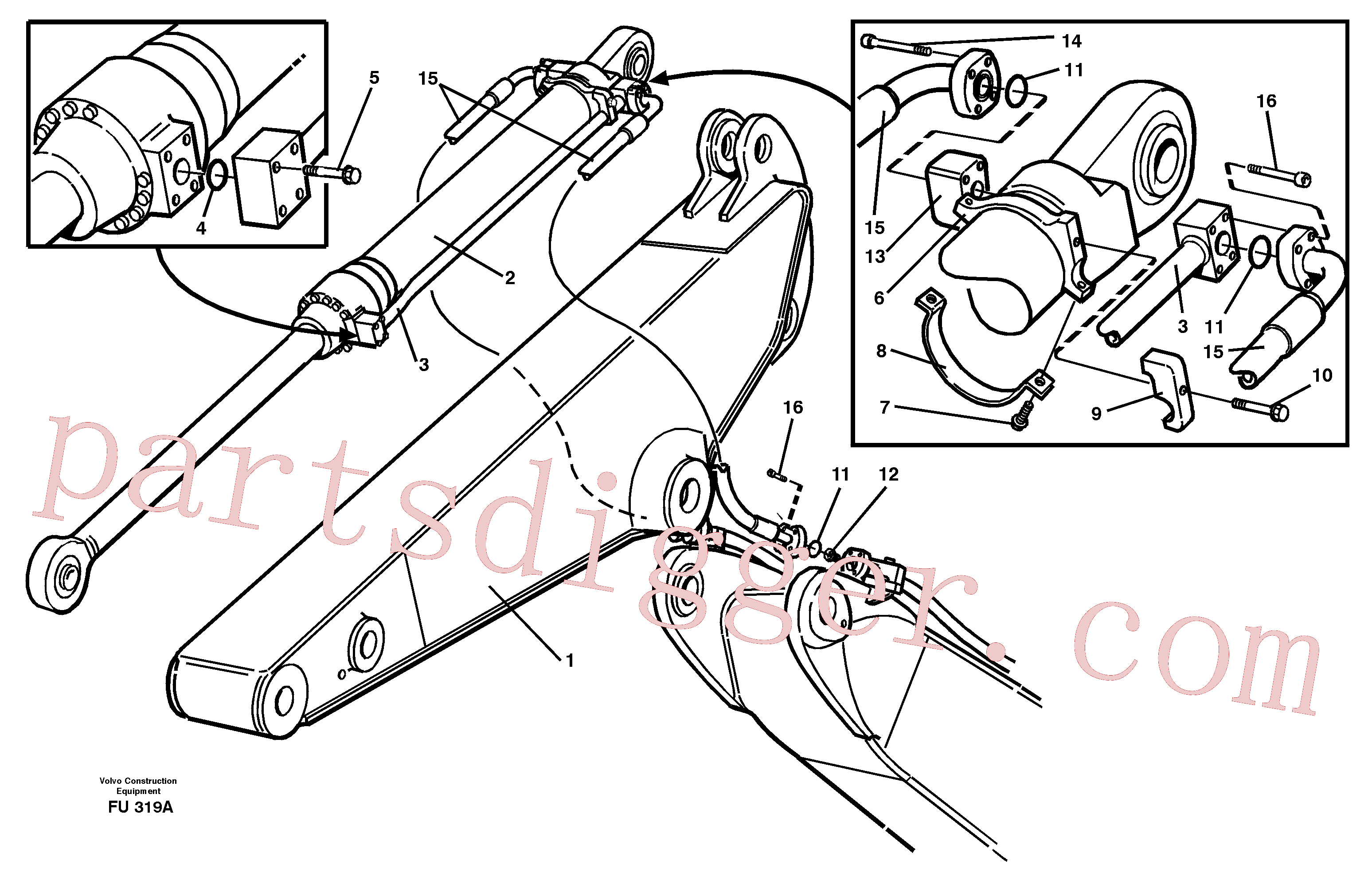 VOE14266280 for Volvo Cylinder hydraulics, dipper arm(FU319A assembly)